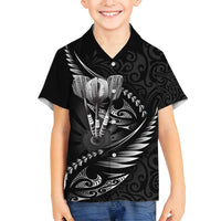 Personalised All Black New Zealand Darts Family Matching Tank Maxi Dress and Hawaiian Shirt Aoteroa Fern Maori Galaxy Style LT14 Son's Shirt Black - Polynesian Pride