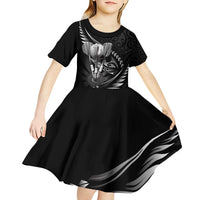 Personalised All Black New Zealand Darts Kid Short Sleeve Dress Aoteroa Fern Maori Galaxy Style LT14 - Polynesian Pride