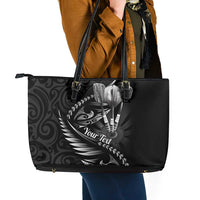Personalised All Black New Zealand Darts Leather Tote Bag Aoteroa Fern Maori Galaxy Style
