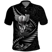 Personalised All Black New Zealand Darts Polo Shirt Aoteroa Fern Maori Galaxy Style LT14 Black - Polynesian Pride