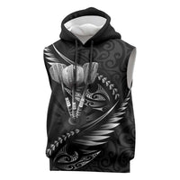 Personalised All Black New Zealand Darts Sleeveless Hoodie Aoteroa Fern Maori Galaxy Style LT14 Black - Polynesian Pride