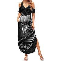 Personalised All Black New Zealand Darts Summer Maxi Dress Aoteroa Fern Maori Galaxy Style LT14 Women Black - Polynesian Pride