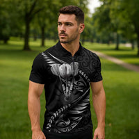 Personalised All Black New Zealand Darts Zipper Polo Shirt Aoteroa Fern Maori Galaxy Style LT14 - Polynesian Pride