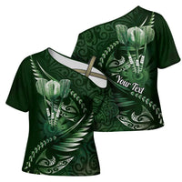 Personalised All Green New Zealand Darts Cross Shoulder Shirt Aoteroa Fern Maori Galaxy Style LT14 - Polynesian Pride