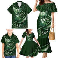 Personalised All Green New Zealand Darts Family Matching Mermaid Dress and Hawaiian Shirt Aoteroa Fern Maori Galaxy Style LT14 - Polynesian Pride