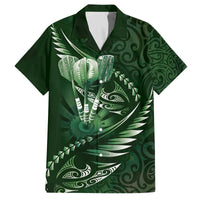 Personalised All Green New Zealand Darts Family Matching Off The Shoulder Long Sleeve Dress and Hawaiian Shirt Aoteroa Fern Maori Galaxy Style LT14 Dad's Shirt - Short Sleeve Green - Polynesian Pride