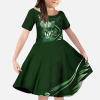 Personalised All Green New Zealand Darts Family Matching Summer Maxi Dress and Hawaiian Shirt Aoteroa Fern Maori Galaxy Style LT14 Daughter's Dress Green - Polynesian Pride