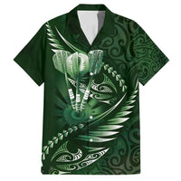 Personalised All Green New Zealand Darts Family Matching Summer Maxi Dress and Hawaiian Shirt Aoteroa Fern Maori Galaxy Style LT14 Dad's Shirt - Short Sleeve Green - Polynesian Pride