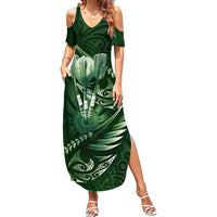 Personalised All Green New Zealand Darts Family Matching Summer Maxi Dress and Hawaiian Shirt Aoteroa Fern Maori Galaxy Style LT14 Mom's Dress Green - Polynesian Pride