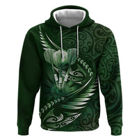 Personalised All Green New Zealand Darts Hoodie Aoteroa Fern Maori Galaxy Style LT14 Pullover Hoodie Green - Polynesian Pride