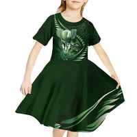 Personalised All Green New Zealand Darts Kid Short Sleeve Dress Aoteroa Fern Maori Galaxy Style LT14 - Polynesian Pride