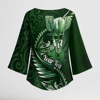 Personalised All Green New Zealand Darts Kimono Sleeve Blouse Aoteroa Fern Maori Galaxy Style LT14 - Polynesian Pride
