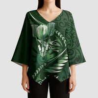Personalised All Green New Zealand Darts Kimono Sleeve Blouse Aoteroa Fern Maori Galaxy Style LT14 - Polynesian Pride