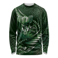 Personalised All Green New Zealand Darts Long Sleeve Shirt Aoteroa Fern Maori Galaxy Style LT14 Unisex Green - Polynesian Pride