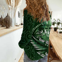 Personalised All Green New Zealand Darts Women Casual Shirt Aoteroa Fern Maori Galaxy Style LT14 - Polynesian Pride