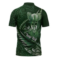Personalised All Green New Zealand Darts Zipper Polo Shirt Aoteroa Fern Maori Galaxy Style LT14 - Polynesian Pride