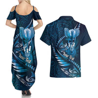 Personalised All Blue New Zealand Darts Couples Matching Summer Maxi Dress and Hawaiian Shirt Aoteroa Fern Maori Galaxy Style LT14 - Polynesian Pride