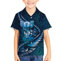 Personalised All Blue New Zealand Darts Family Matching Long Sleeve Bodycon Dress and Hawaiian Shirt Aoteroa Fern Maori Galaxy Style LT14 Son's Shirt Blue - Polynesian Pride