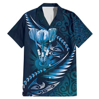 Personalised All Blue New Zealand Darts Family Matching Mermaid Dress and Hawaiian Shirt Aoteroa Fern Maori Galaxy Style LT14 Dad's Shirt - Short Sleeve Blue - Polynesian Pride