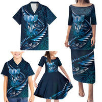 Personalised All Blue New Zealand Darts Family Matching Puletasi and Hawaiian Shirt Aoteroa Fern Maori Galaxy Style LT14 - Polynesian Pride