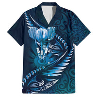Personalised All Blue New Zealand Darts Family Matching Summer Maxi Dress and Hawaiian Shirt Aoteroa Fern Maori Galaxy Style LT14 Dad's Shirt - Short Sleeve Blue - Polynesian Pride