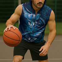 Personalised All Blue New Zealand Darts Sleeveless Zip Hoodie Aoteroa Fern Maori Galaxy Style LT14 - Polynesian Pride