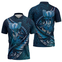 Personalised All Blue New Zealand Darts Zipper Polo Shirt Aoteroa Fern Maori Galaxy Style LT14 - Polynesian Pride