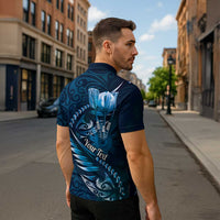 Personalised All Blue New Zealand Darts Zipper Polo Shirt Aoteroa Fern Maori Galaxy Style LT14 - Polynesian Pride