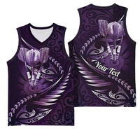 Personalised All Purple New Zealand Darts Basketball Jersey Aoteroa Fern Maori Galaxy Style LT14 - Polynesian Pride