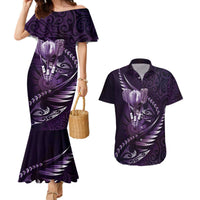 Personalised All Purple New Zealand Darts Couples Matching Mermaid Dress and Hawaiian Shirt Aoteroa Fern Maori Galaxy Style LT14 Purple - Polynesian Pride