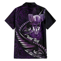 Personalised All Purple New Zealand Darts Family Matching Long Sleeve Bodycon Dress and Hawaiian Shirt Aoteroa Fern Maori Galaxy Style LT14 - Polynesian Pride