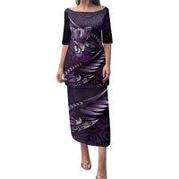 Personalised All Purple New Zealand Darts Family Matching Puletasi and Hawaiian Shirt Aoteroa Fern Maori Galaxy Style LT14 Mom's Dress Purple - Polynesian Pride