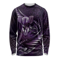 Personalised All Purple New Zealand Darts Long Sleeve Shirt Aoteroa Fern Maori Galaxy Style LT14 Unisex Purple - Polynesian Pride