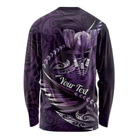 Personalised All Purple New Zealand Darts Long Sleeve Shirt Aoteroa Fern Maori Galaxy Style LT14 - Polynesian Pride