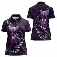 Personalised All Purple New Zealand Darts Women Polo Shirt Aoteroa Fern Maori Galaxy Style