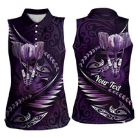 Personalised All Purple New Zealand Darts Women Sleeveless Polo Shirt Aoteroa Fern Maori Galaxy Style