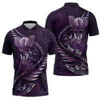 Personalised All Purple New Zealand Darts Zipper Polo Shirt Aoteroa Fern Maori Galaxy Style LT14 - Polynesian Pride