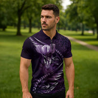 Personalised All Purple New Zealand Darts Zipper Polo Shirt Aoteroa Fern Maori Galaxy Style LT14 - Polynesian Pride