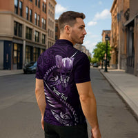Personalised All Purple New Zealand Darts Zipper Polo Shirt Aoteroa Fern Maori Galaxy Style LT14 - Polynesian Pride