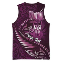 Personalised All Pink New Zealand Darts Basketball Jersey Aoteroa Fern Maori Galaxy Style LT14 - Polynesian Pride