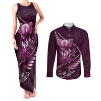Personalised All Pink New Zealand Darts Couples Matching Tank Maxi Dress and Long Sleeve Button Shirt Aoteroa Fern Maori Galaxy Style LT14 Pink - Polynesian Pride