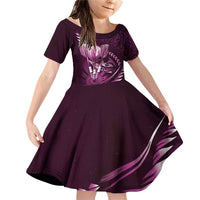 Personalised All Pink New Zealand Darts Family Matching Off Shoulder Short Dress and Hawaiian Shirt Aoteroa Fern Maori Galaxy Style LT14 Daughter's Dress Pink - Polynesian Pride