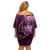 Personalised All Pink New Zealand Darts Family Matching Off Shoulder Short Dress and Hawaiian Shirt Aoteroa Fern Maori Galaxy Style LT14 - Polynesian Pride