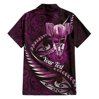 Personalised All Pink New Zealand Darts Family Matching Short Sleeve Bodycon Dress and Hawaiian Shirt Aoteroa Fern Maori Galaxy Style LT14 - Polynesian Pride