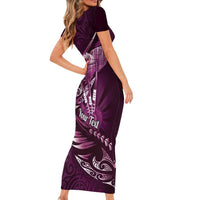 Personalised All Pink New Zealand Darts Family Matching Short Sleeve Bodycon Dress and Hawaiian Shirt Aoteroa Fern Maori Galaxy Style LT14 - Polynesian Pride
