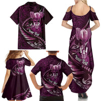 Personalised All Pink New Zealand Darts Family Matching Summer Maxi Dress and Hawaiian Shirt Aoteroa Fern Maori Galaxy Style LT14 - Polynesian Pride