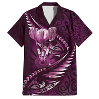 Personalised All Pink New Zealand Darts Family Matching Summer Maxi Dress and Hawaiian Shirt Aoteroa Fern Maori Galaxy Style LT14 Dad's Shirt - Short Sleeve Pink - Polynesian Pride