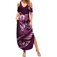 Personalised All Pink New Zealand Darts Family Matching Summer Maxi Dress and Hawaiian Shirt Aoteroa Fern Maori Galaxy Style LT14 Mom's Dress Pink - Polynesian Pride
