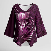 Personalised All Pink New Zealand Darts Kimono Sleeve Blouse Aoteroa Fern Maori Galaxy Style LT14 Female Pink - Polynesian Pride