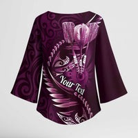 Personalised All Pink New Zealand Darts Kimono Sleeve Blouse Aoteroa Fern Maori Galaxy Style LT14 - Polynesian Pride